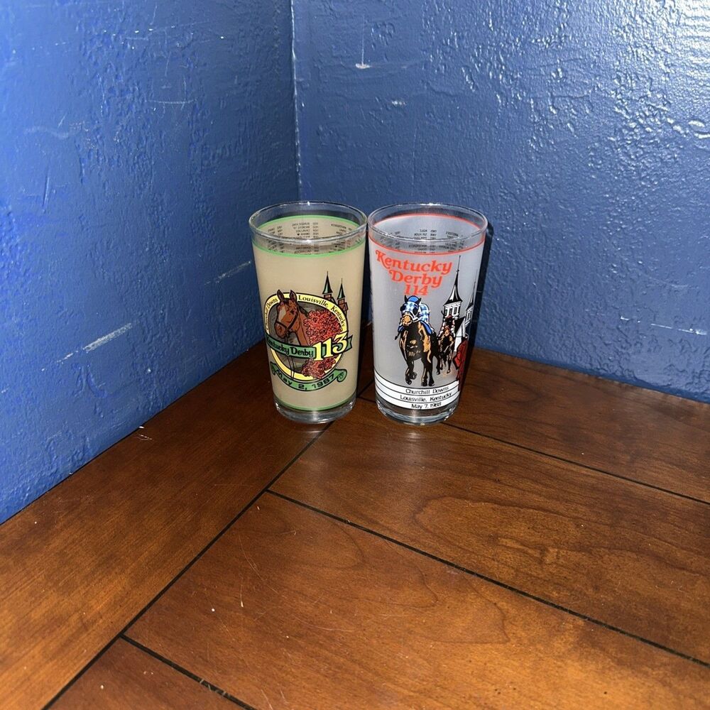 Set Of 2 Kentucky Derby 1987 and 1988 Glasses Number 113 And 114 5X2.75